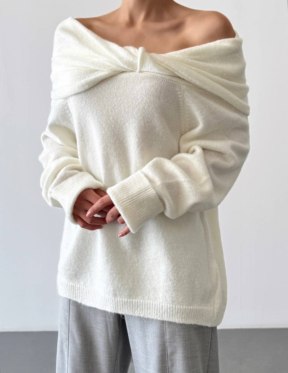 Anaz Off-The-Shoulder Foldover Knit Sweater