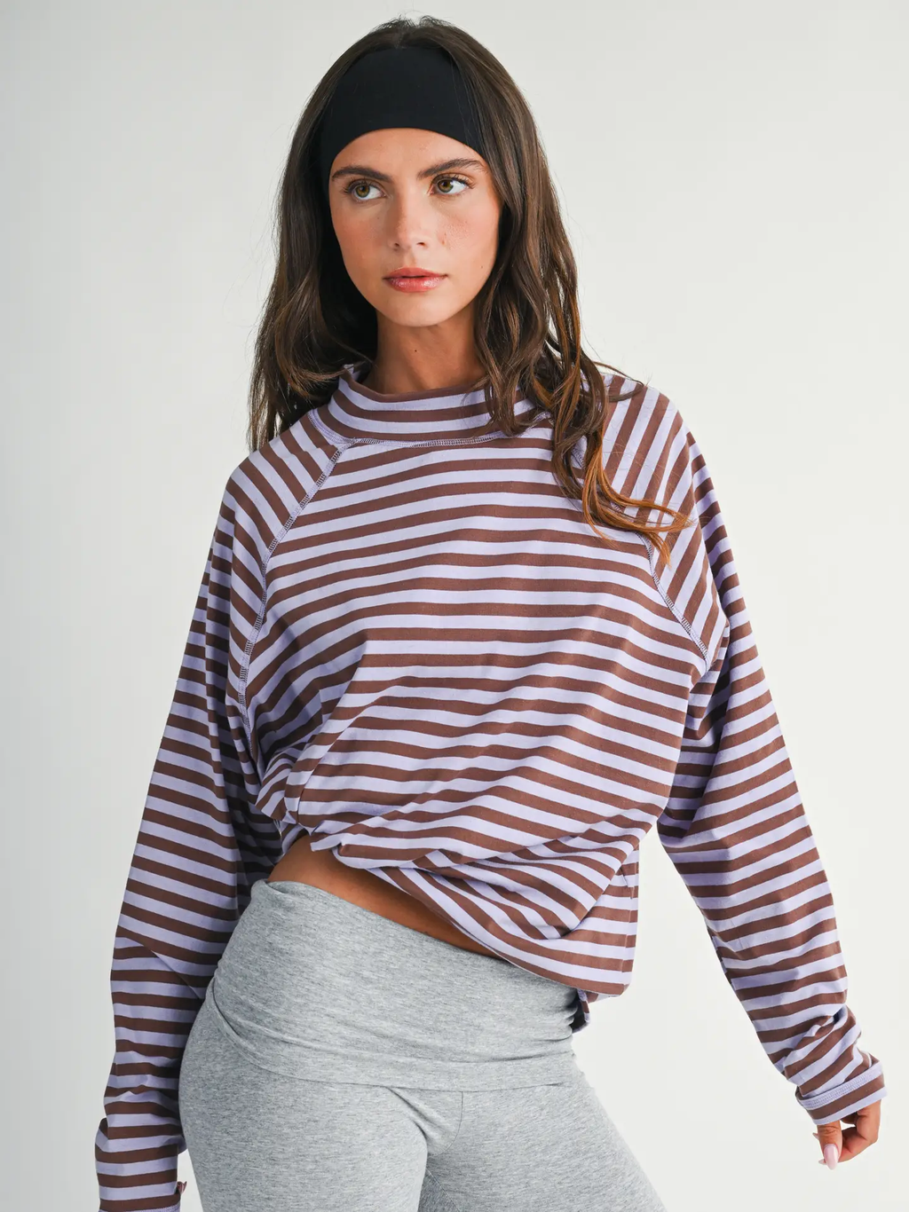 Mock neck Oversized Striped Long Sleeve