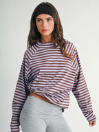 Mock neck Oversized Striped Long Sleeve