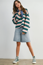 Striped Quarter-Zip Contrast Collar Sweatshirt