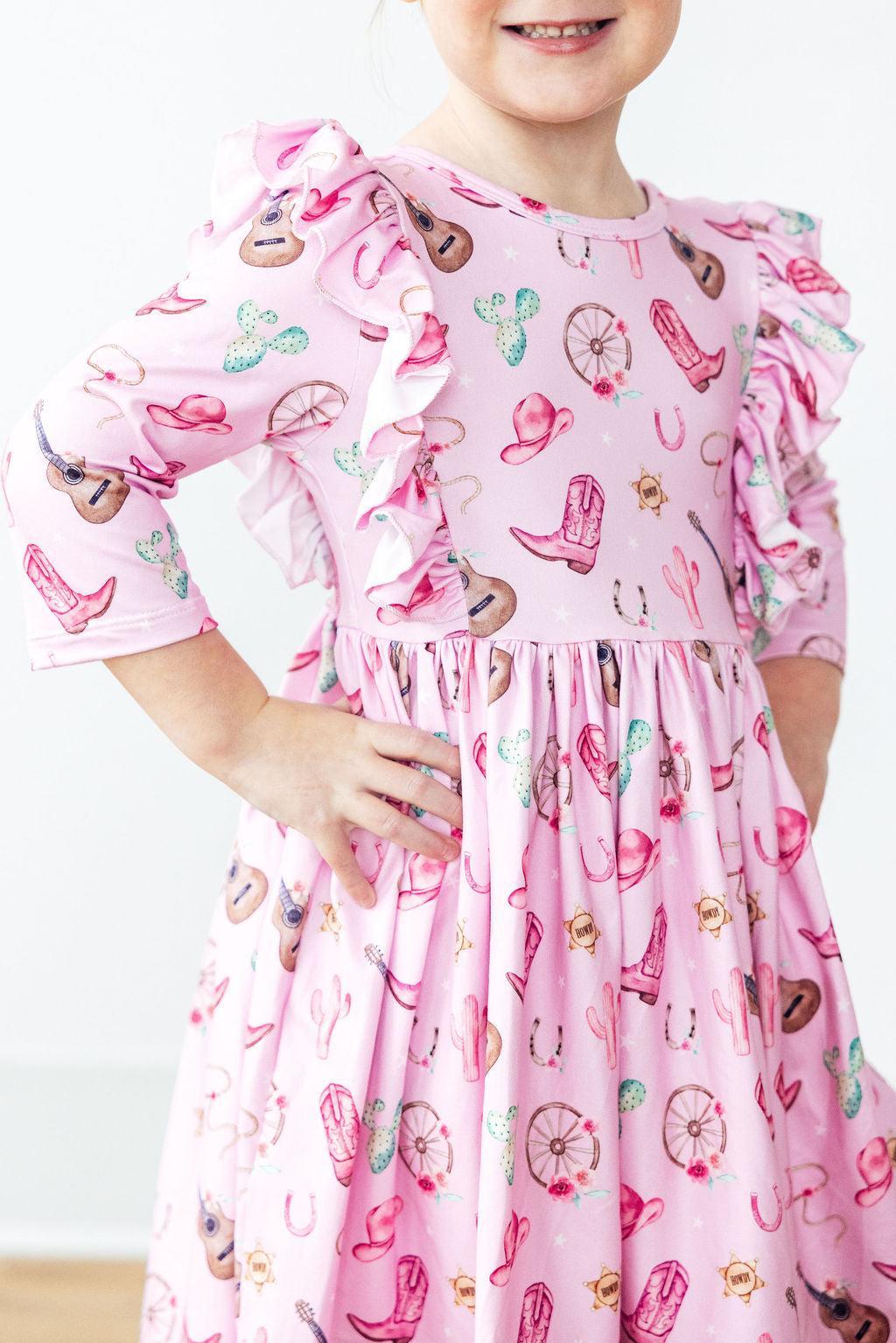 Mila & Rose Boot Scootin' 3/4 Sleeve Ruffle Twirl Dress