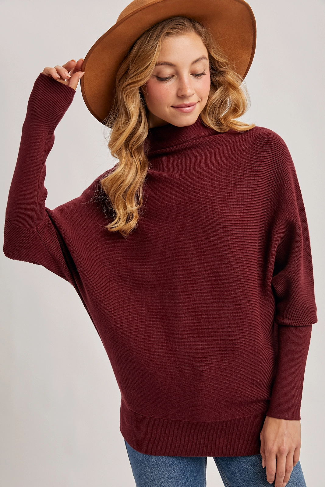 Slouch Neck Dolman Sleeved Pullover Chocolate