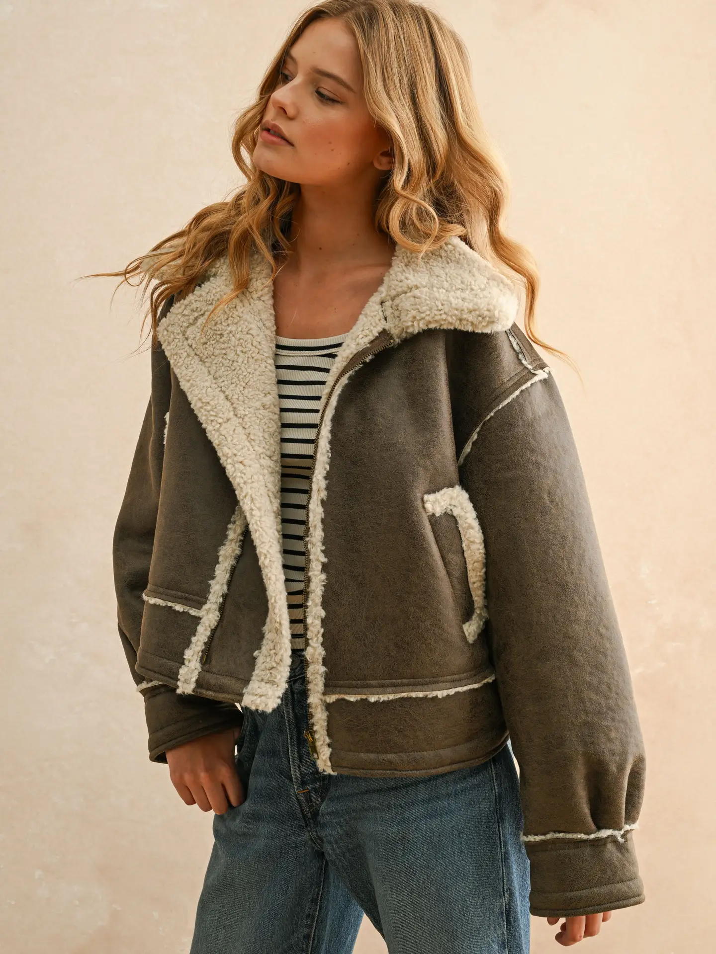 Mocha Sherpa Lined Pu Jacket