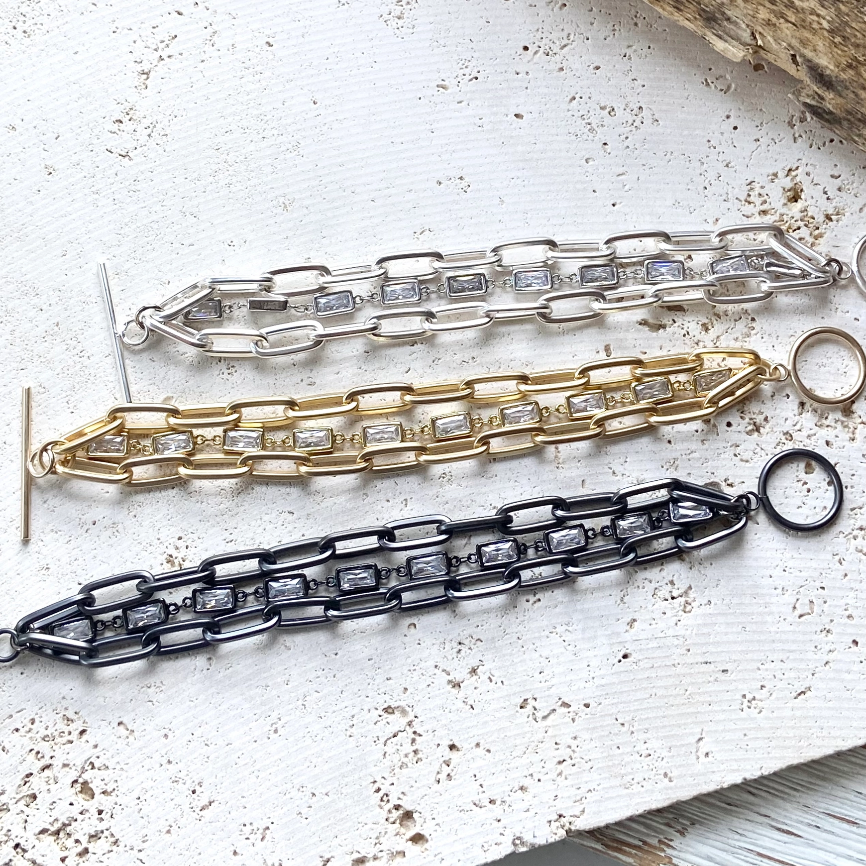 VB&Co. Matte Silver Chain Baguette Bracelet