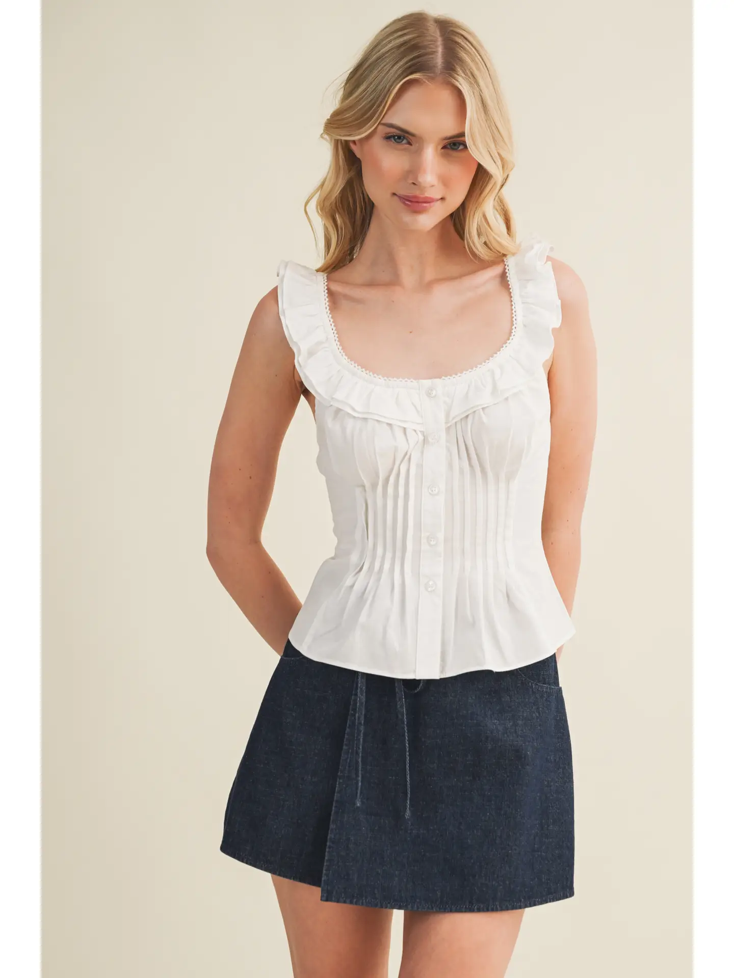 Volant Framed Pintuck Corset Top