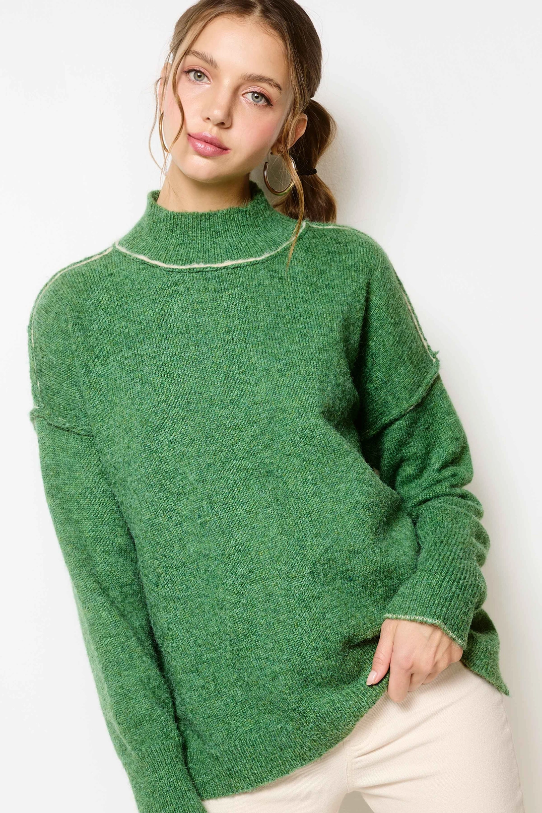 Mock Neck Exposed Seam Sweater