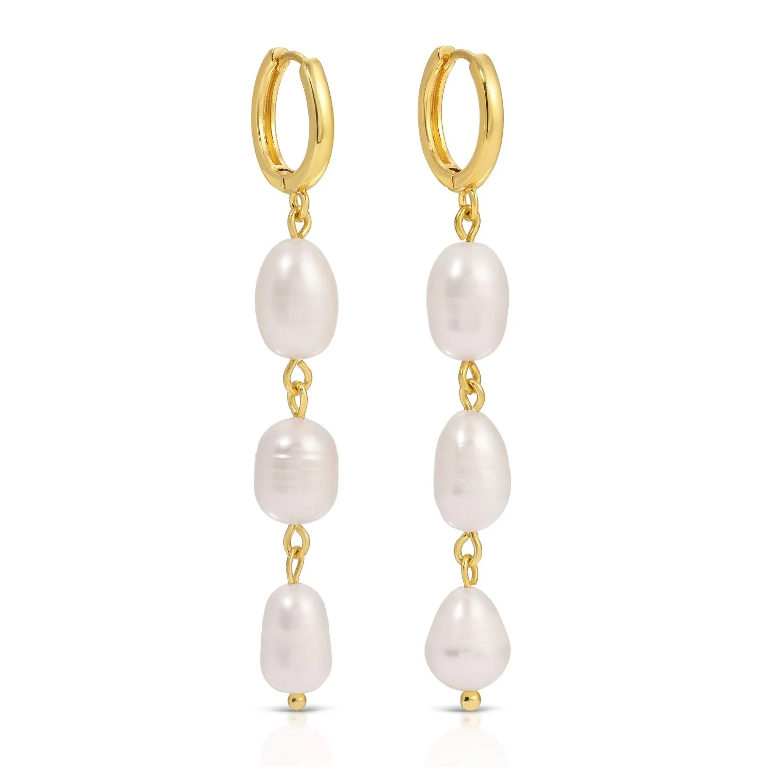 Splendid Iris Triple Pearl Huggie Earrings