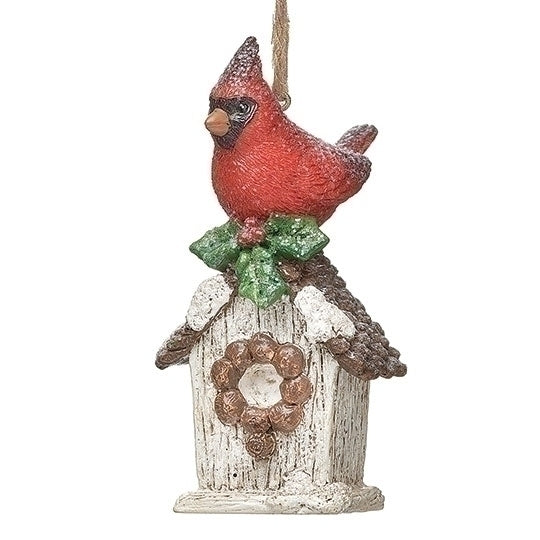 Cardinal on Birdhouse Ornament