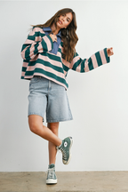 Striped Quarter-Zip Contrast Collar Sweatshirt
