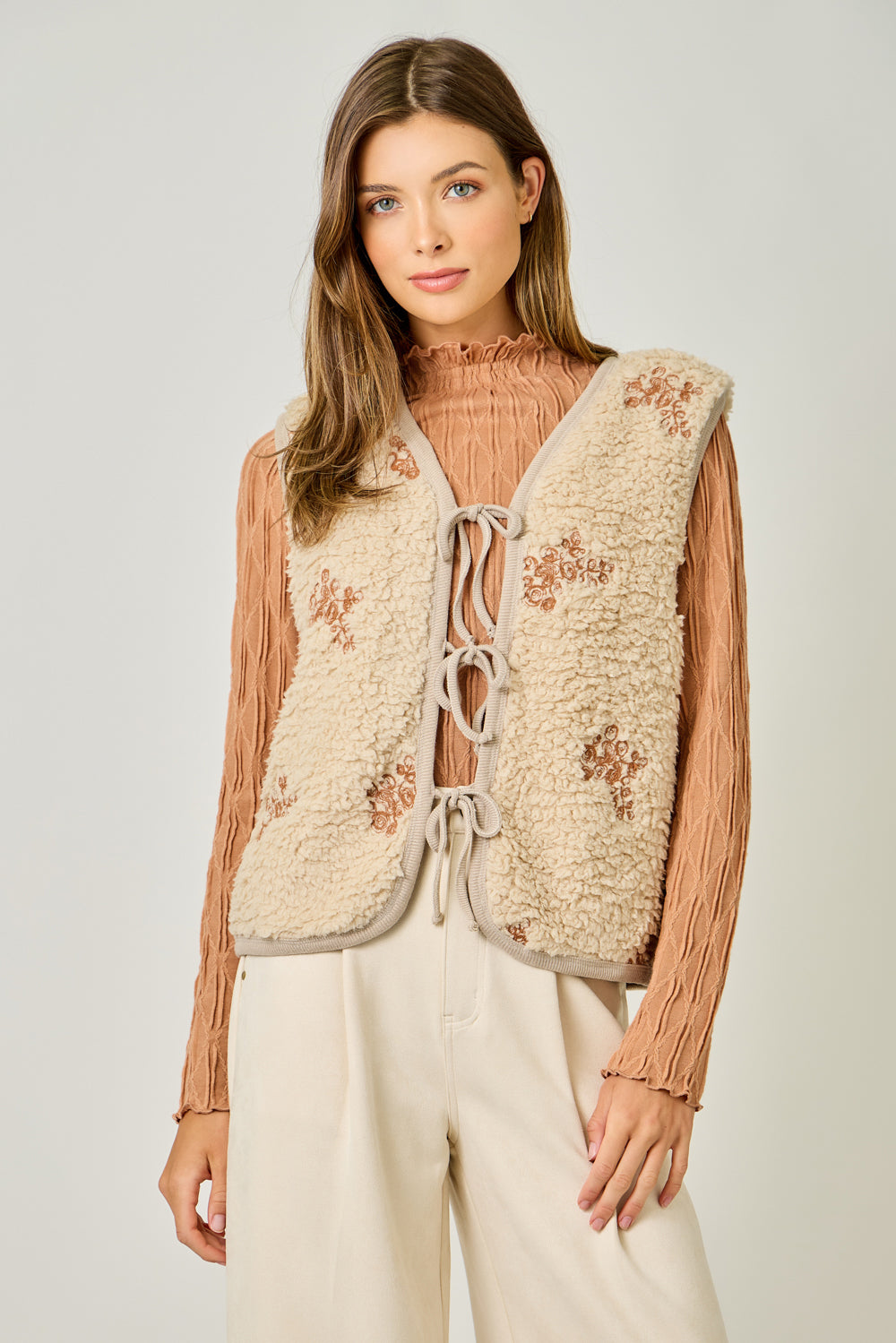 Embroidered Teddy Fur Vest