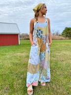 Blue Sky Patchwork Overalls in Rayon
