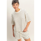 Striped Short Sleeve Terry Crewneck Top