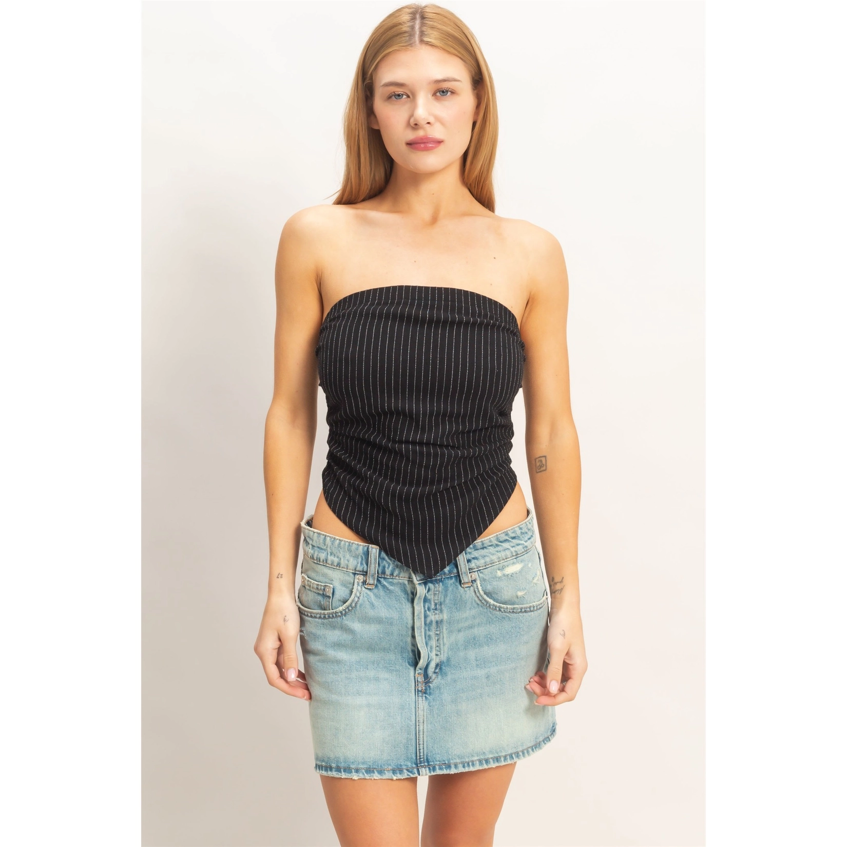 Striped Bandeau Drape Top