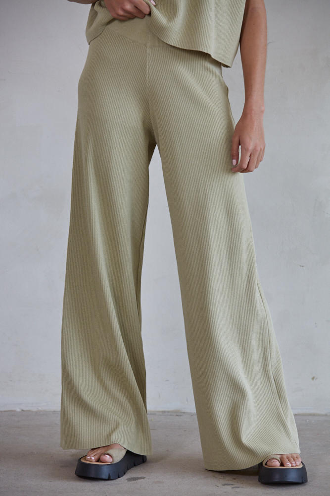 Ribbed High Waisted Wide Leg Pants