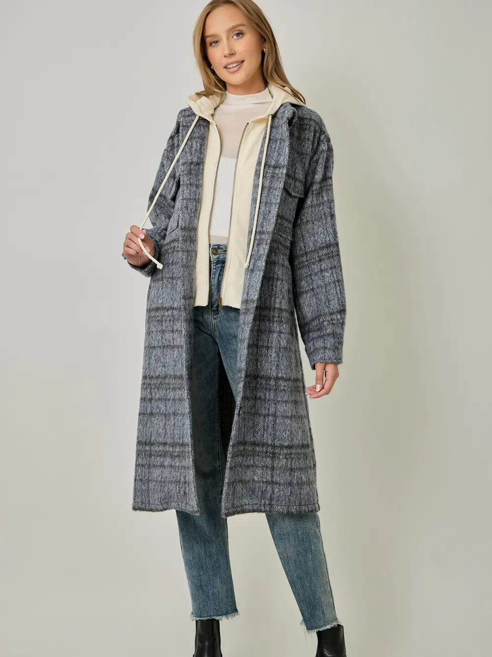 Mystree Layered Hoodie Plaid Jacket