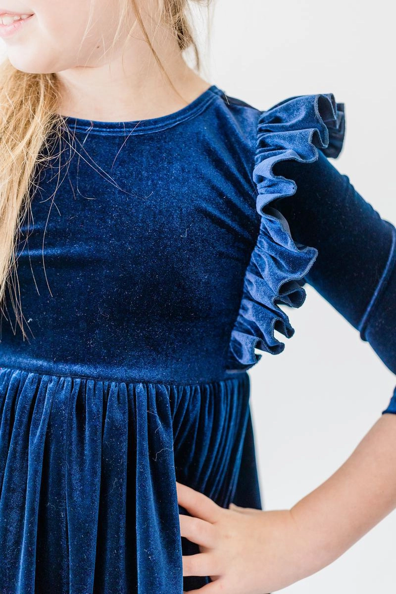 Mila & Rose Navy Velvet Ruffle Twirl Dress