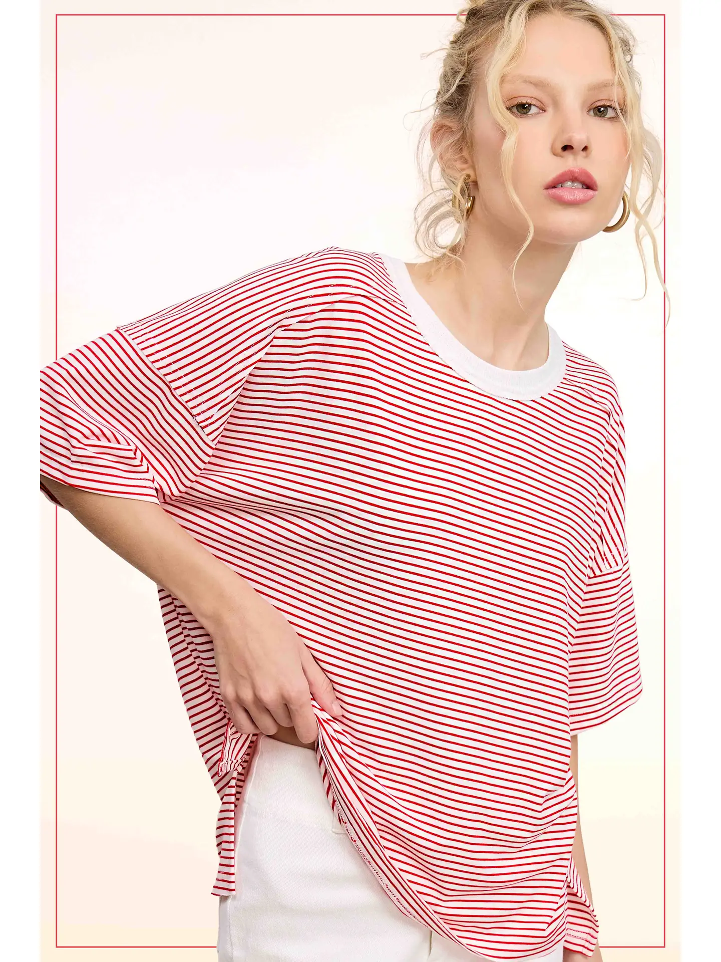 Striped Drop Shoulder Short Sleeves Top