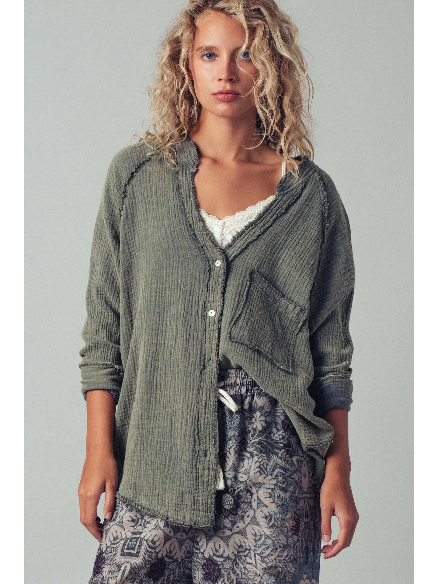 Hunter Green The Willow Gauze Relaxed Shirt