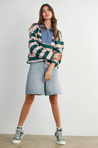 Striped Quarter-Zip Contrast Collar Sweatshirt