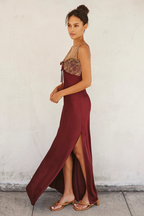 Lace and Satin Contrast Maxi Dress