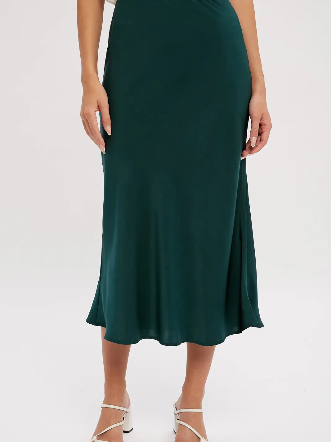 Hunter Green Satin Midi Skirt