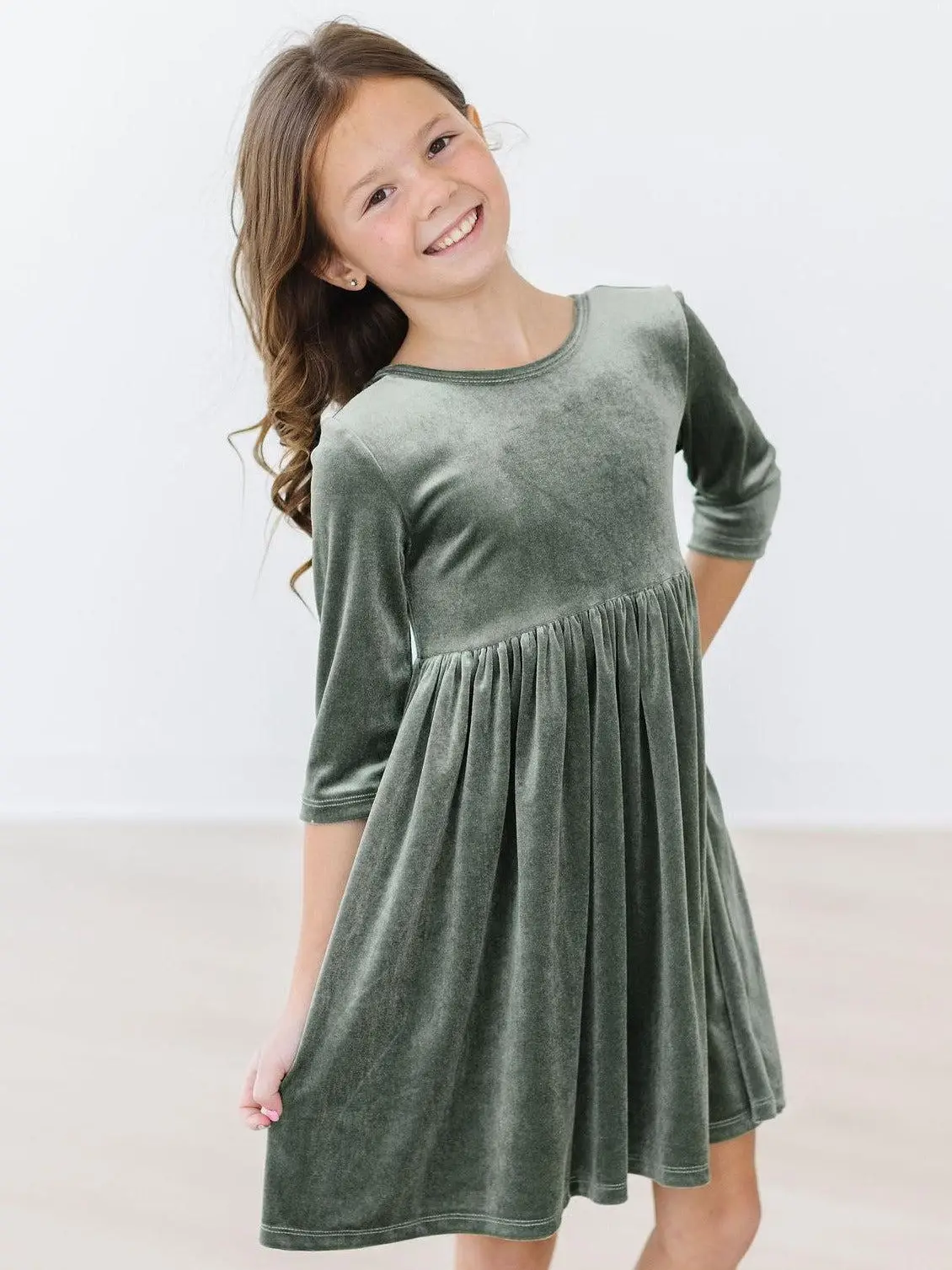 Sage Velvet Twirl Dress