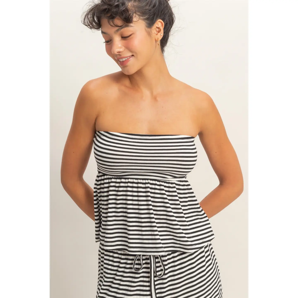 Striped Strapless Peplum Top