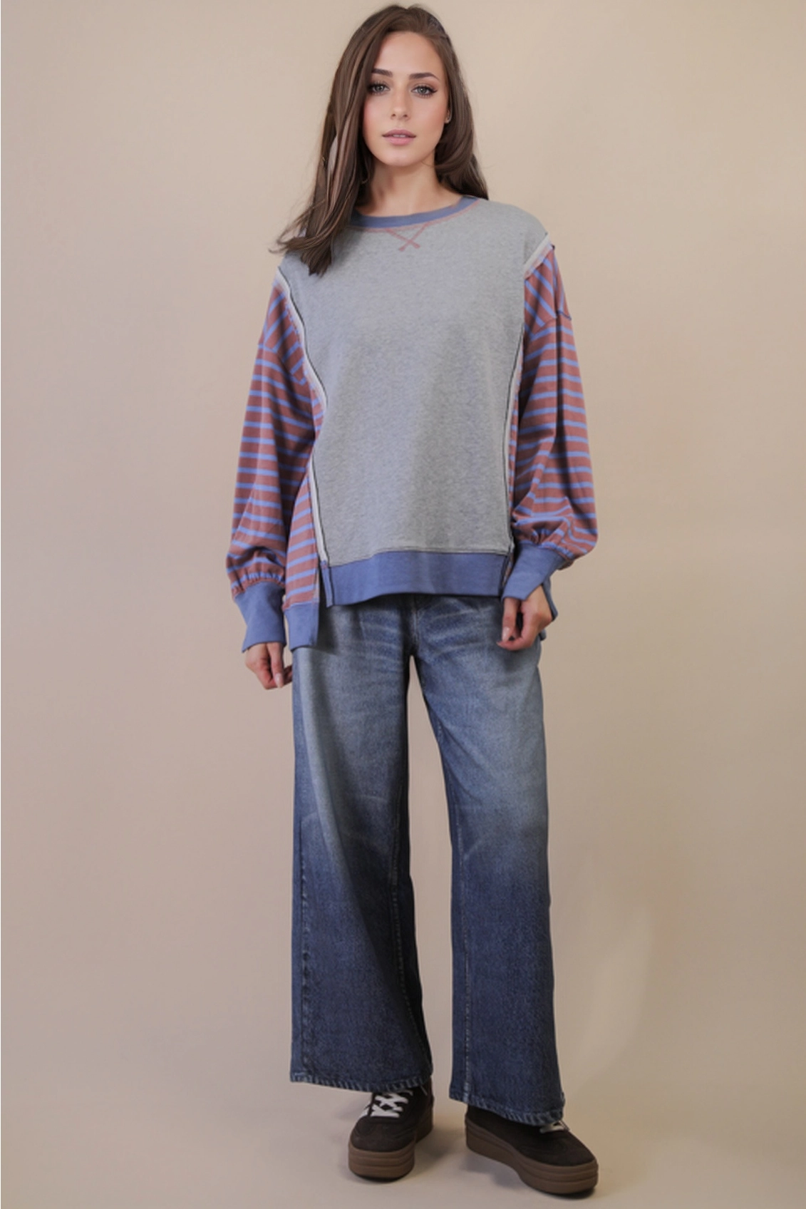 Plus Size Oversized Striped Casual Knit Top