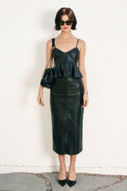 Faux Leather Sleeveless Flared Top