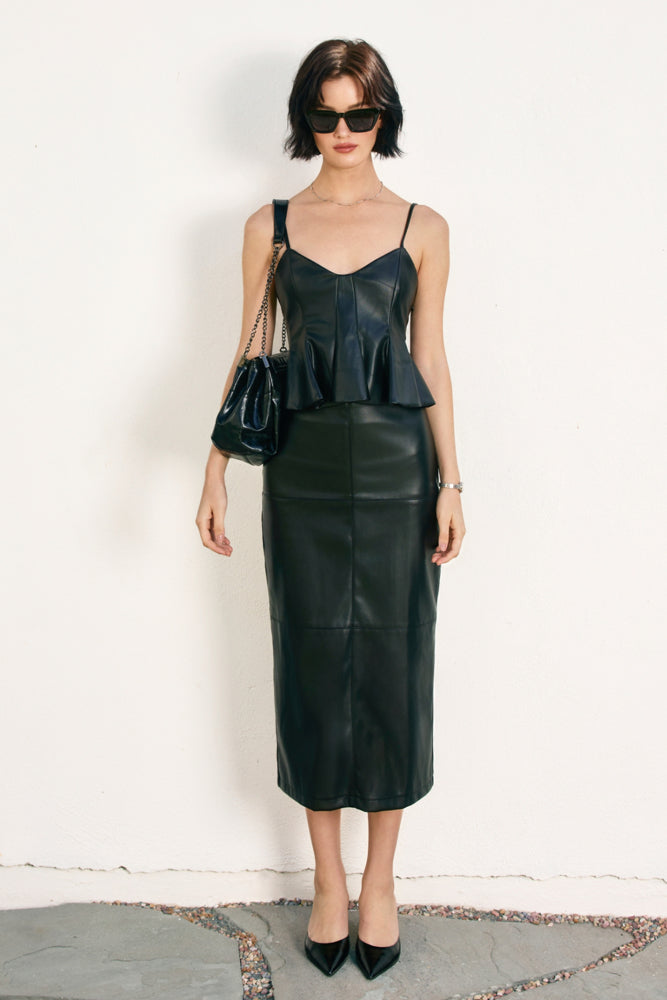 Faux Leather Sleeveless Flared Top