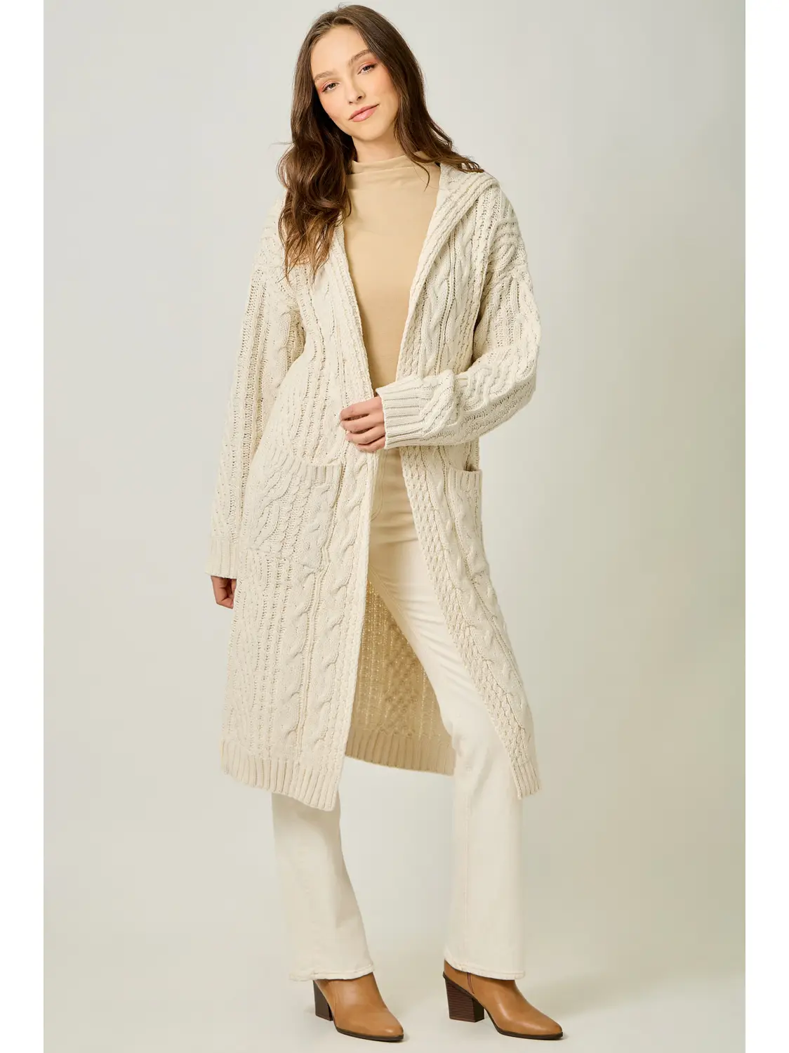 Mystree Sweater Open Long Hooded Cardigan