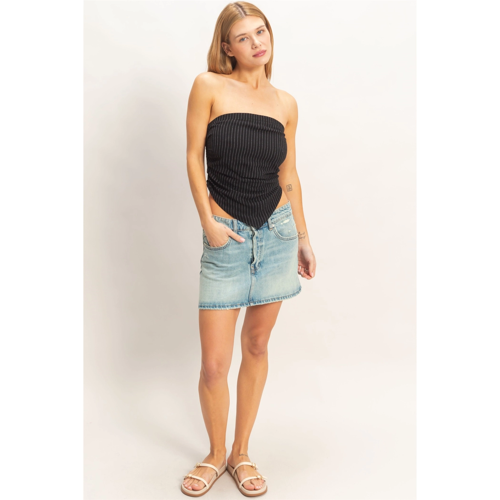 Striped Bandeau Drape Top