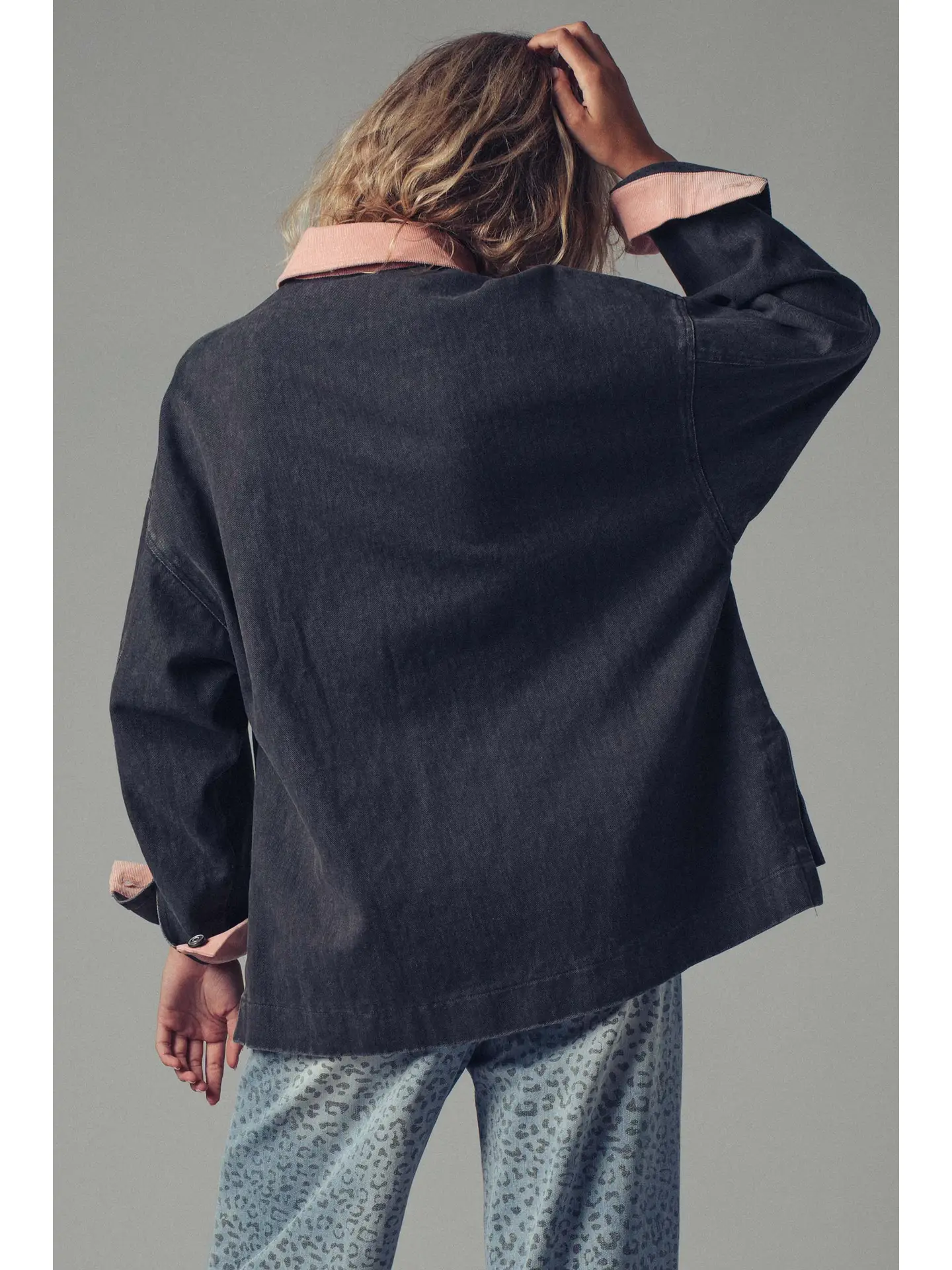 Contrast Collar Oversized Corduroy Jacket