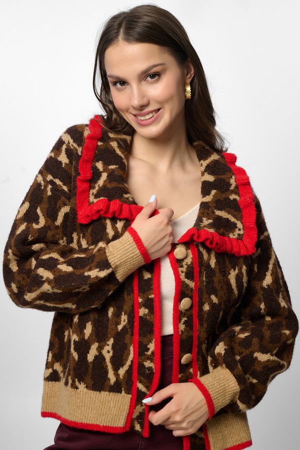 Leopard Collared Button Down Cardigan