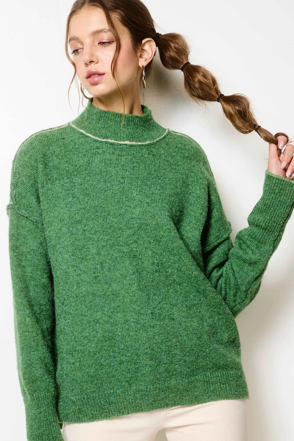 Mock Neck Exposed Seam Sweater