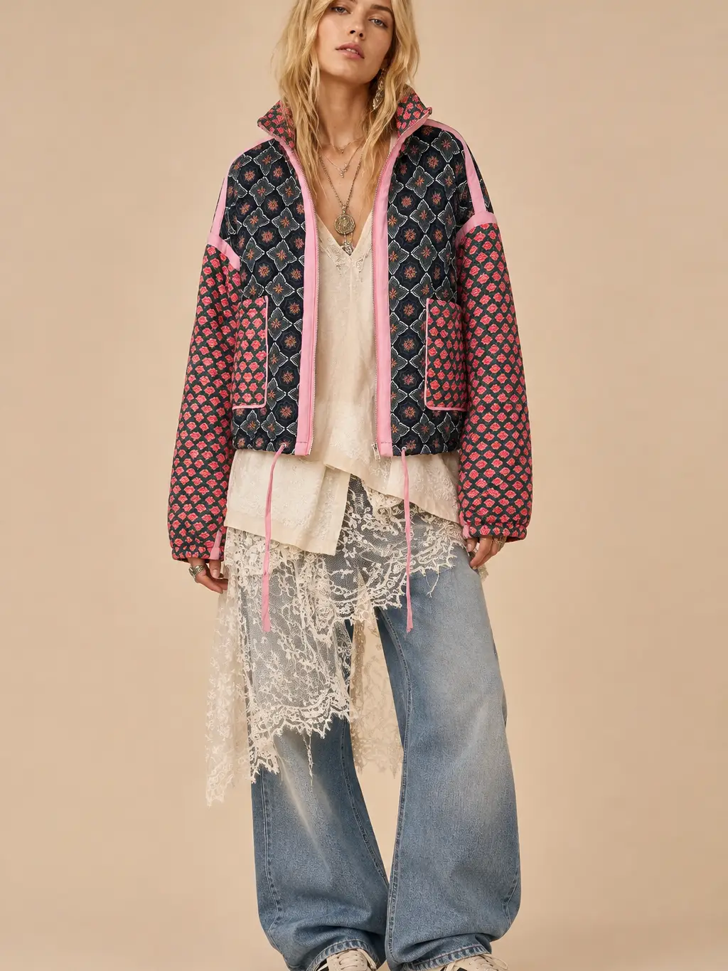 Patchwork Quilted Bomber Jacket