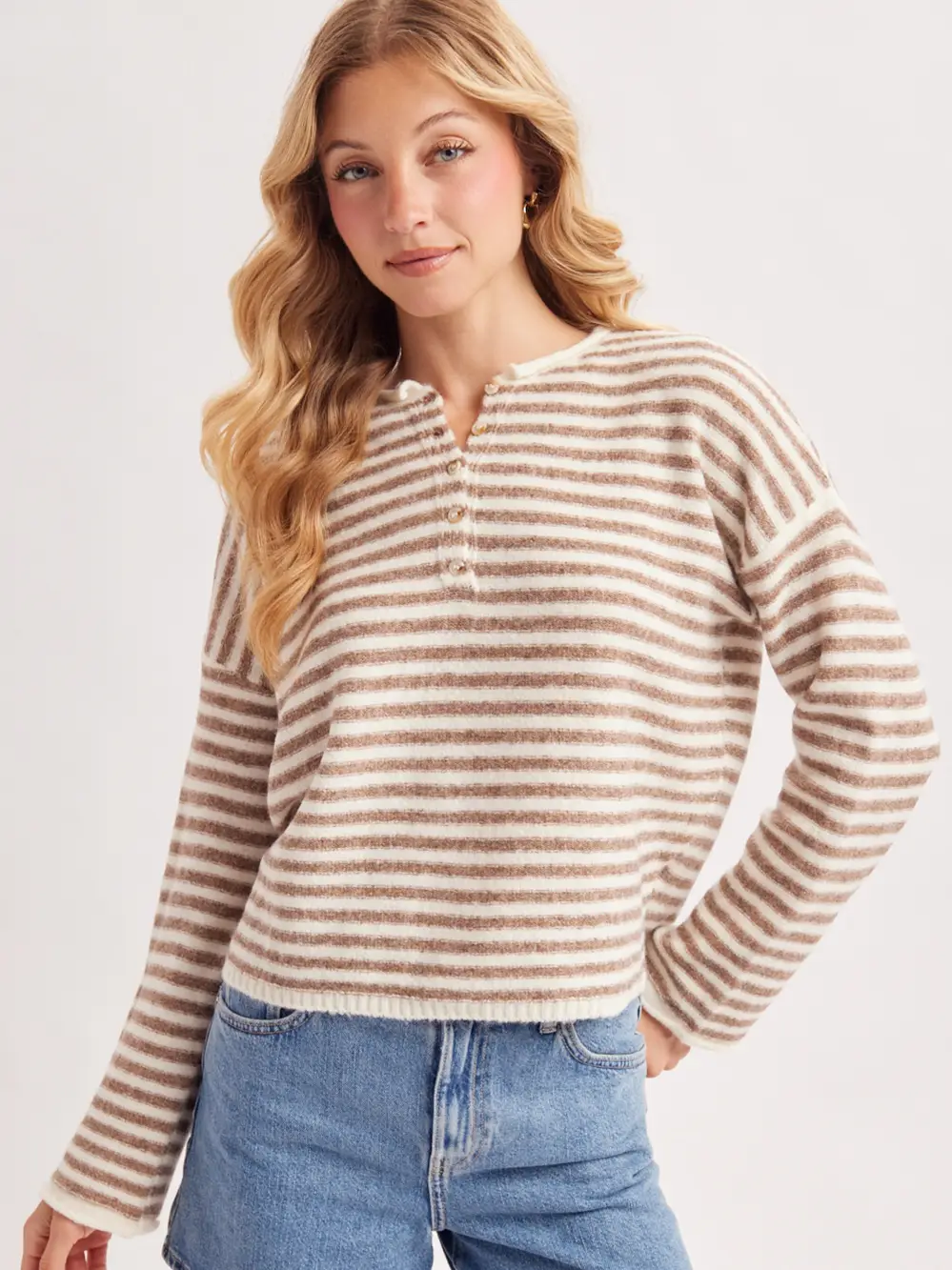 Relaxed Stripe Henley Knit