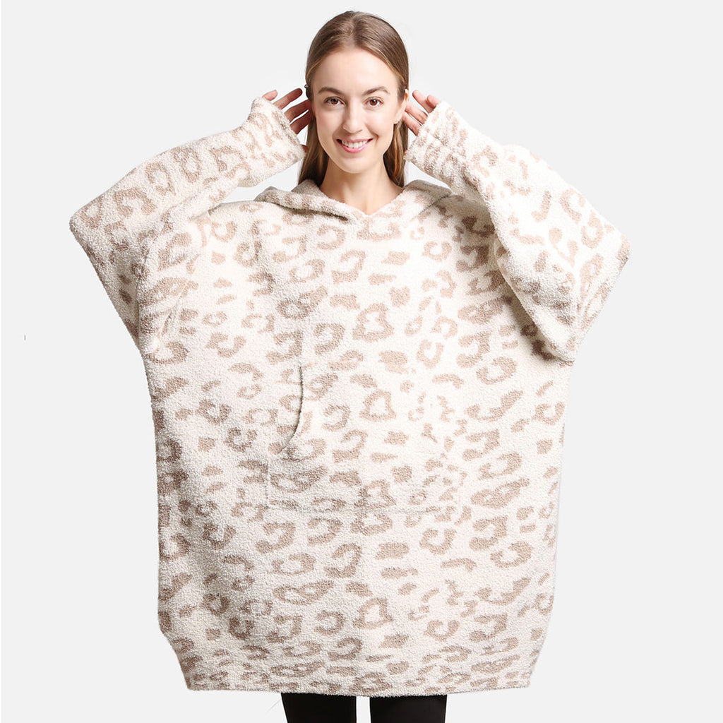 Leopard Print Hooded Snuggie with Pocket