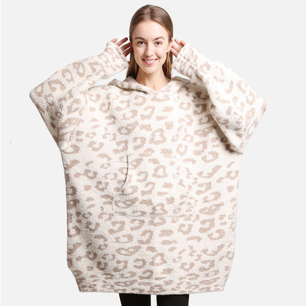 Leopard Print Hooded Snuggie with Pocket