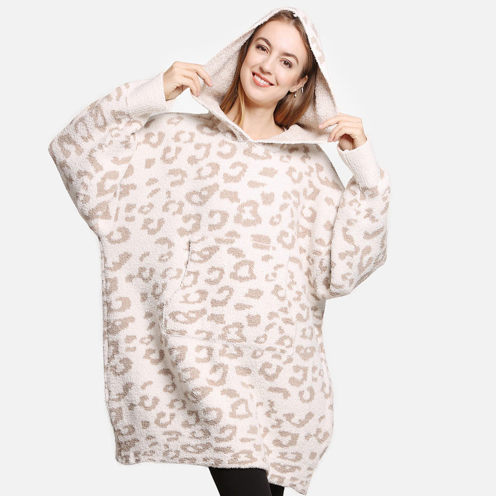 Leopard Print Hooded Snuggie with Pocket