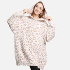 Leopard Print Hooded Snuggie with Pocket