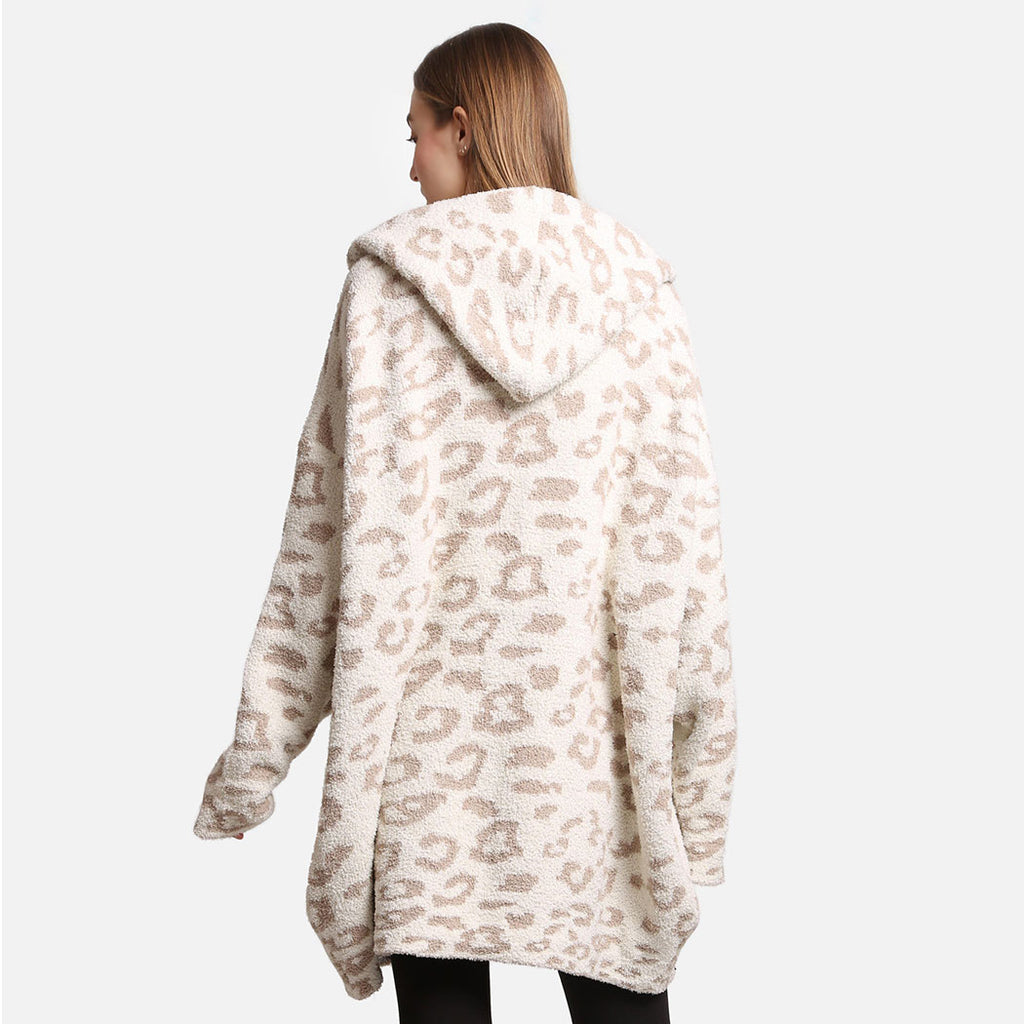Leopard Print Hooded Snuggie with Pocket