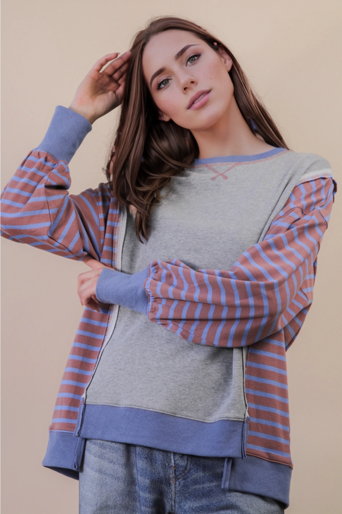 Plus Size Oversized Striped Casual Knit Top