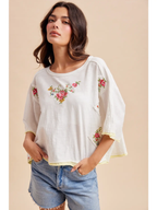 Cross Stitched Floral Embroidered Tee