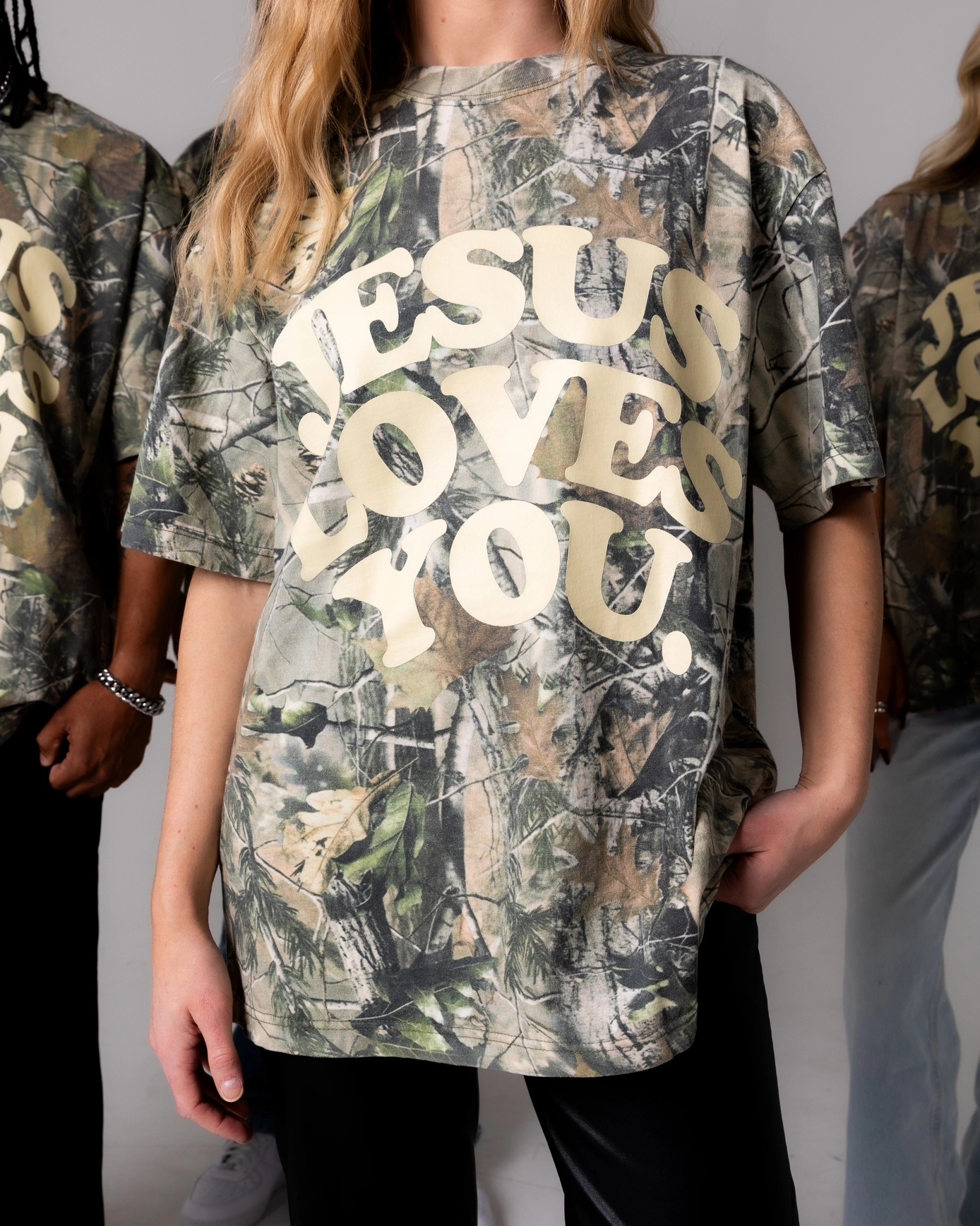 Oversized Camo Jesus Loves You Tee