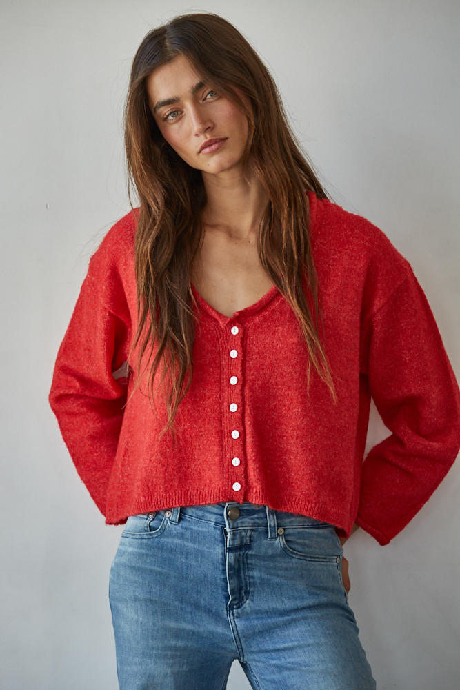 By Together Rolled V-Neck Cardigan Top