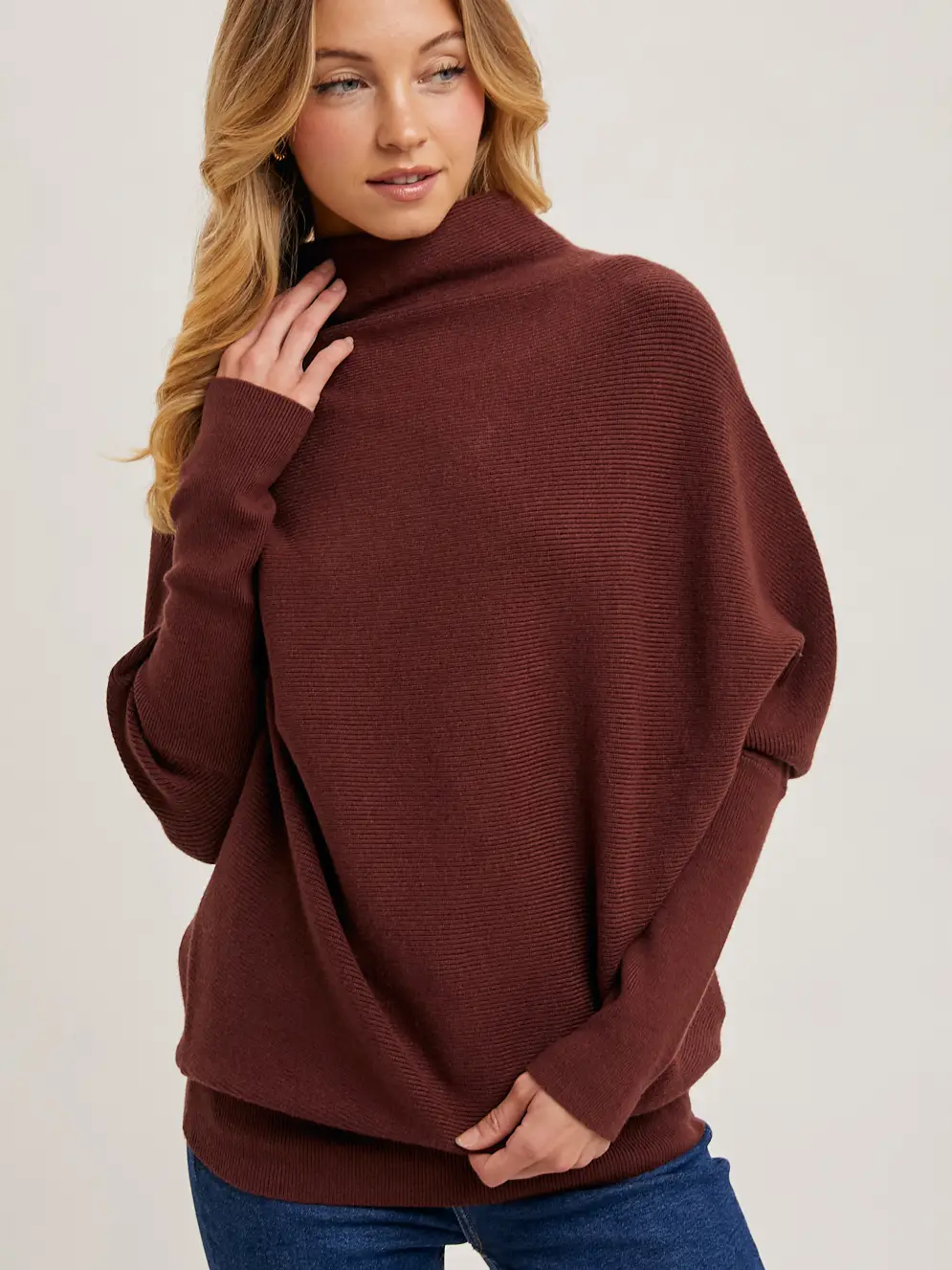 Slouch Neck Dolman Sleeved Pullover Chocolate