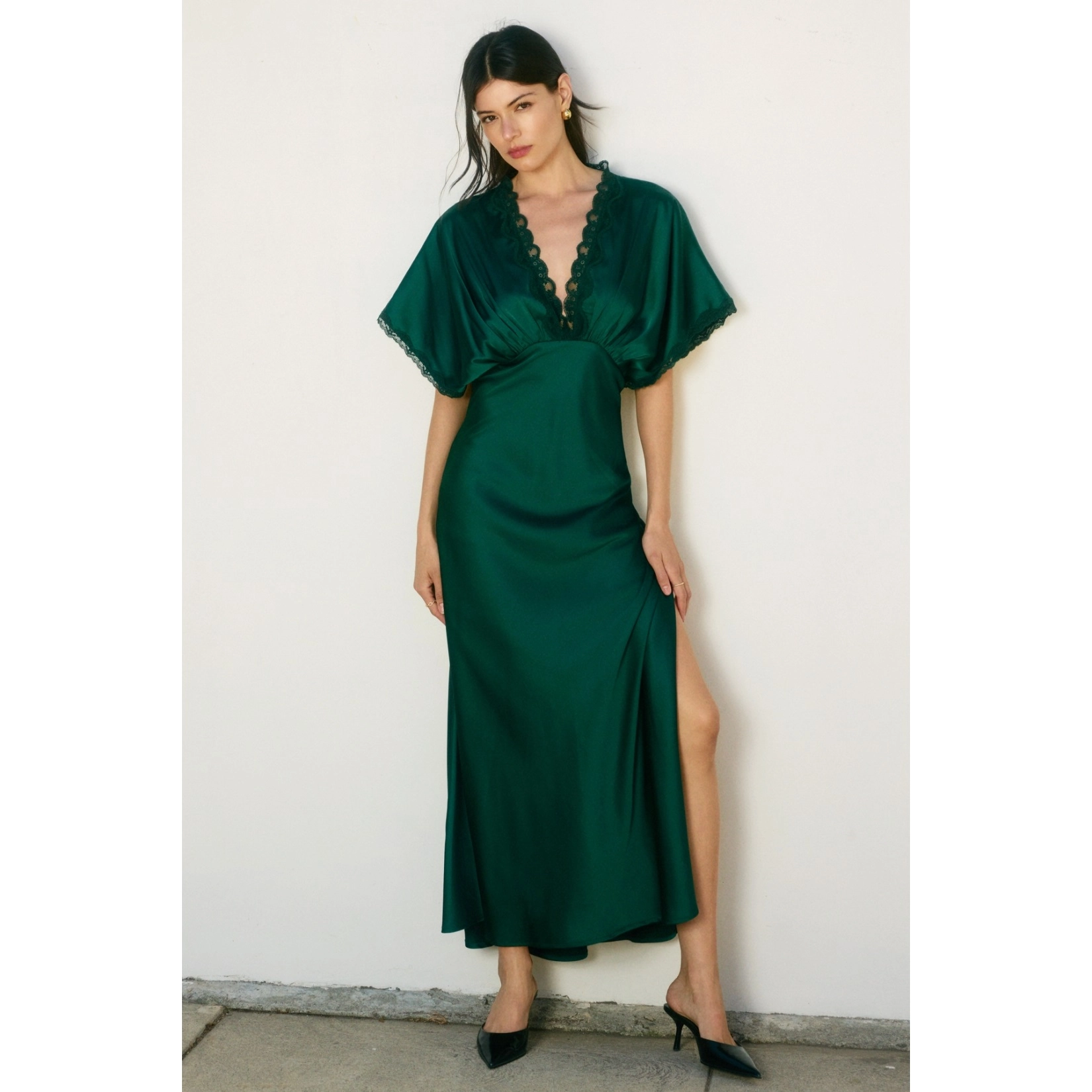 Satin Lace Blouson Maxi Dress