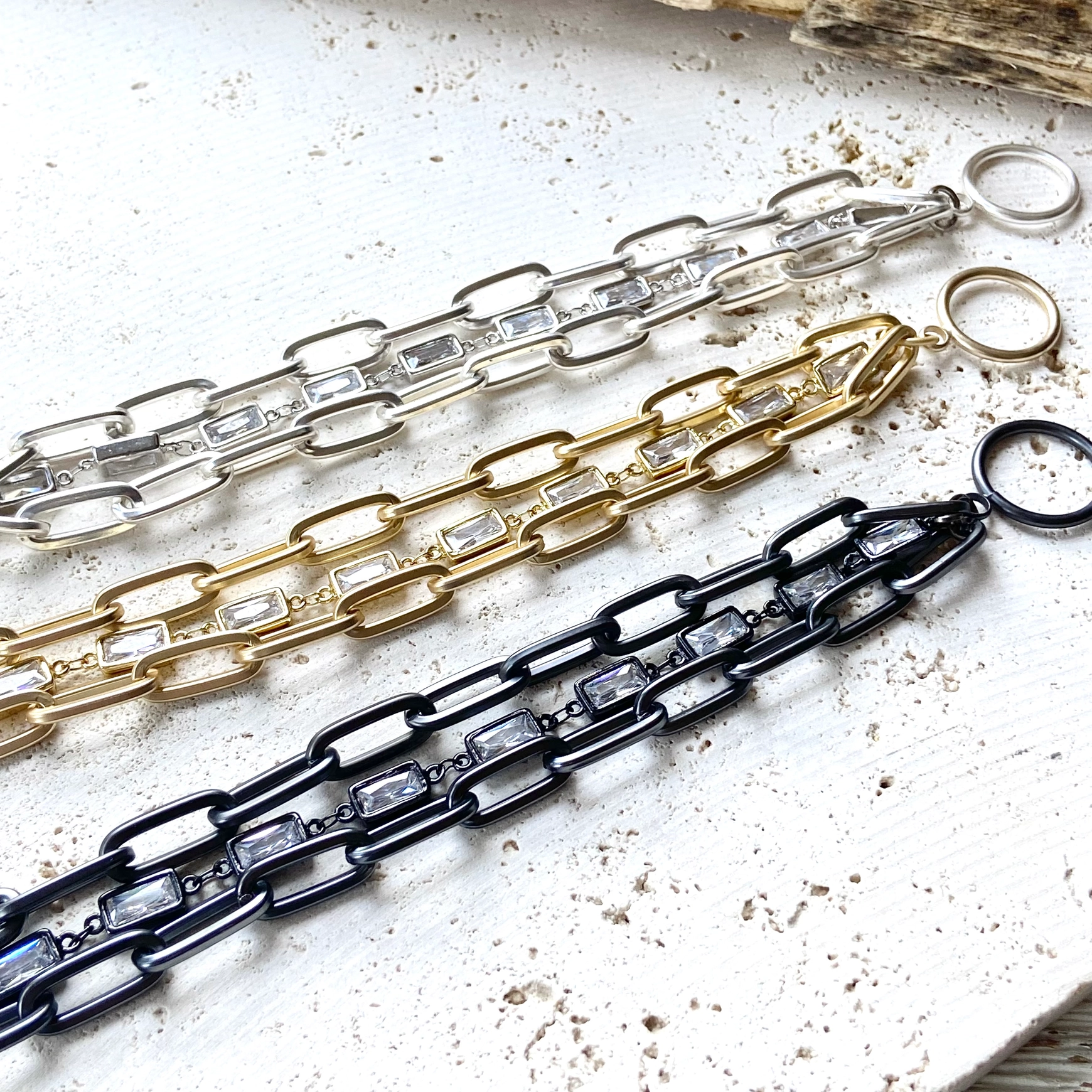 VB&Co. Matte Silver Chain Baguette Bracelet