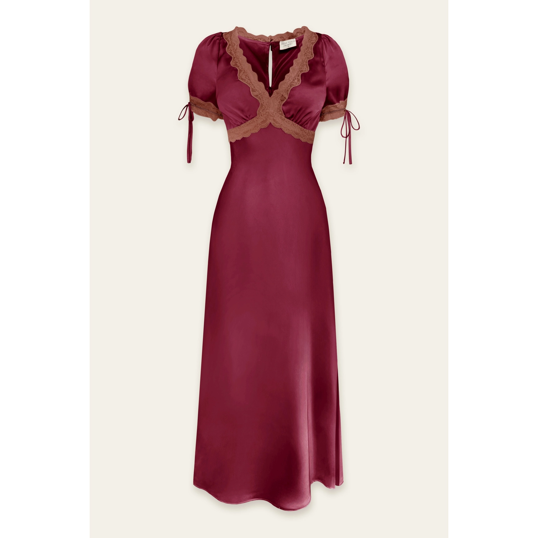 Magenta Rose Satin Lace Trim Plunging Midi Dress